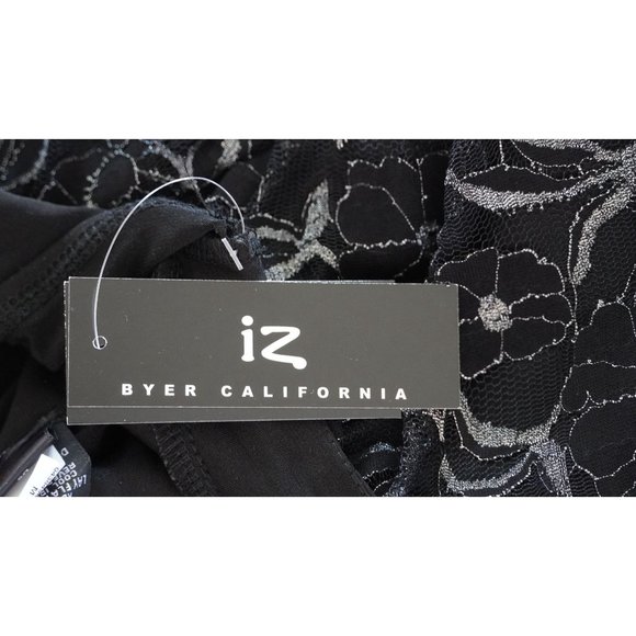 Y2K iz Byer California Tank Top Size Medium Black Metallic Silver Lace Ruched NO - Picture 4 of 11